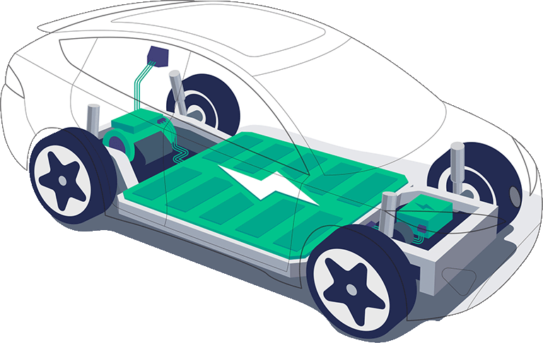An illustration of a car with an electric battery.
